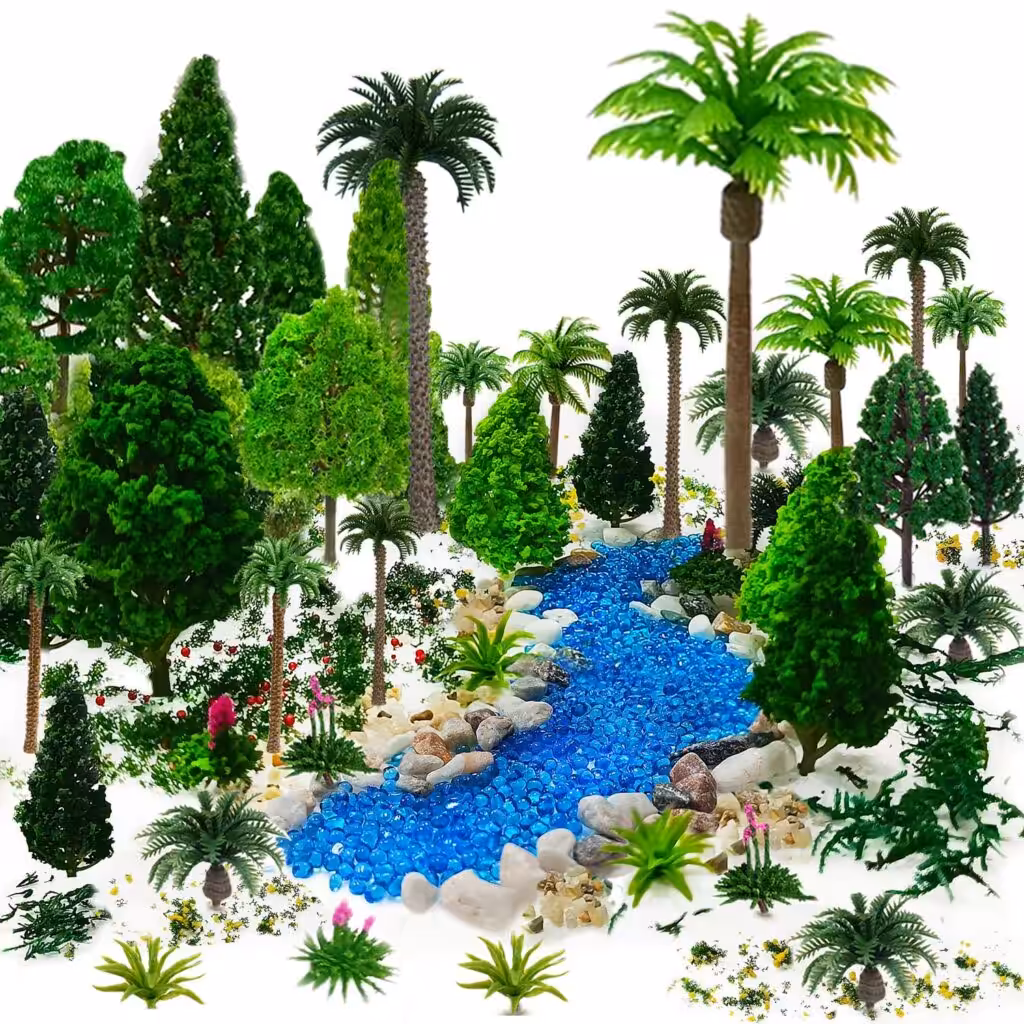 42Pcs Diorama Supplies Kit, Model Trees, Miniature Palm Trees, Architecture Tree, Decorative Sand, Stone, Grass, Moss Stick,Scenery Basing Material Kit for DIY Craft, Model Train Scenery