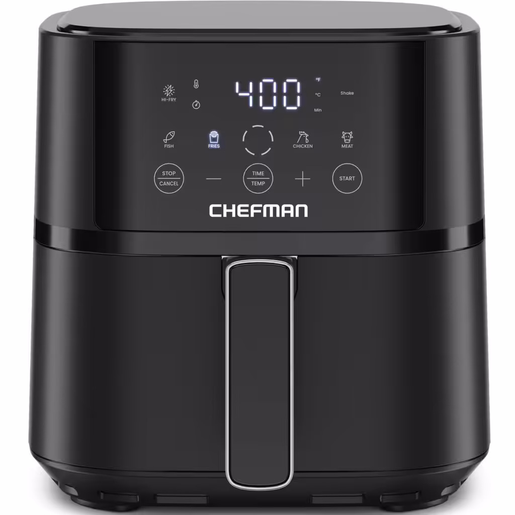 Chefman Air Fryer – 4 QT Compact Airfryer for Quick &amp; Easy Meals in Minutes, Features Hi-Fry Technology for Extra Crisp, Touchscreen Controls with 4 Presets, Nonstick &amp; Dishwasher Safe Basket - Black