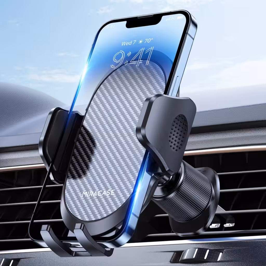 Miracase Phone Holders for Your Car with Metal Hook Clip, Air Vent Cell Phone Stand Car Mount, Universal Automobile Cradle for Garmin GPS Fit iPhone Android and All Smartphones, Dark Black