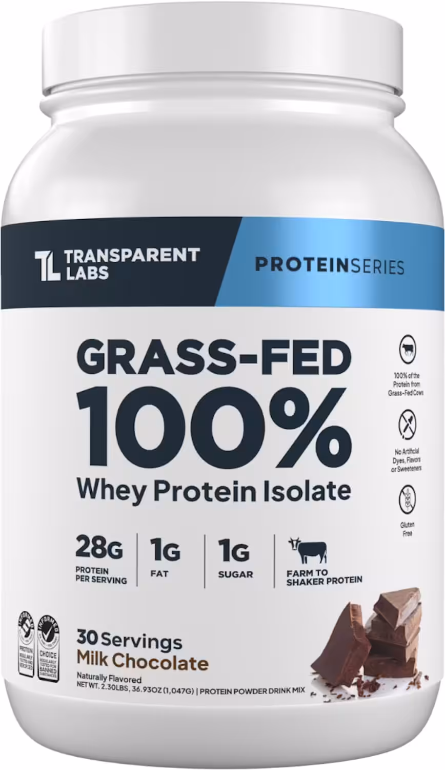 Transparent Labs Grass-Fed Whey Protein Isolate - Naturally Flavored, Gluten Free Whey Protein Powder with 28g of Protein per Serving &amp; 9 Amino Acids - 30 Servings, Milk Chocolate