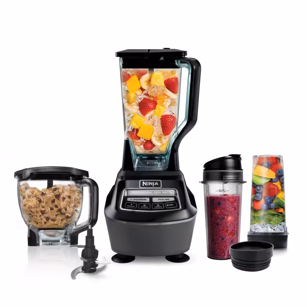 Ninja Kitchen System | All-in-One Food Processor &amp; Blender for Smoothies | Includes Pitcher, (2) 16 oz. To-Go Cups &amp; 8-Cup Bowl | Makes Salsa, Dough, Shakes, &amp; Frozen Drinks | 1500W | Black | BL770