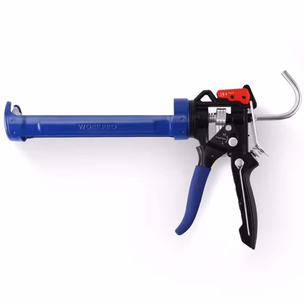 WORKPRO Caulking Gun, Adjustable Hand Caulk Gun, Less-Dripping Regulating, Sealant Silicone Gun with Comfort Grip, 9:1 &amp; 18:1 Thrust Ratio, Smooth Round Rod for 10oz Caulk Tubes