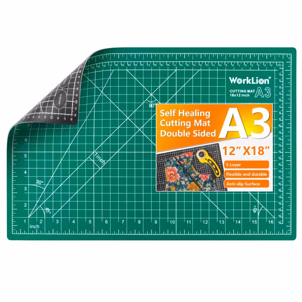 Worklion Self Healing Craft Mat: 18"x12" Rotary Cutting Mat for Sewing,Quilting,Leather,Craft,Fabric,Model,Art,Clay,5-layer 2-sided Cutting Mat, green and black