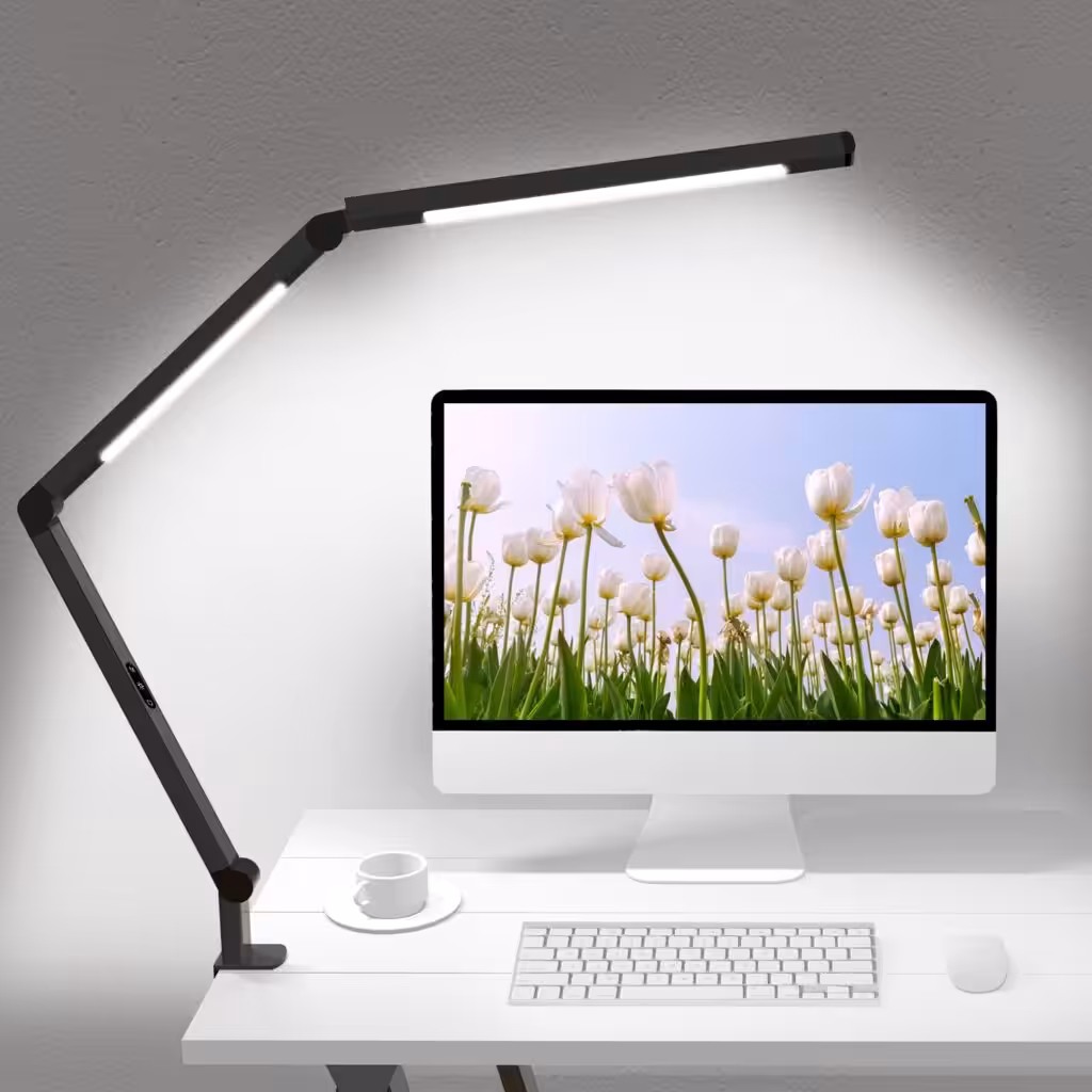 LED Desk Lamp with Clamp, Architect Desk Lamp with Dual Light and Adjustable Swing Arm, Clip-on Eye-Care 4 CCT Modes &amp; 5 Brightness Levels Table Light Modern Computer Lighting for Home Office