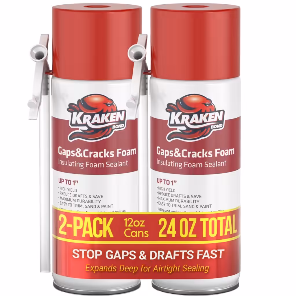 Kraken Bond Gaps &amp; Cracks Expanding Foam Sealant - (2x12oz) High Expansion Polyurethane Spray Foam for Window &amp; Door, Straw Use Waterproof High Yield Gap Filler - 2 Pack
