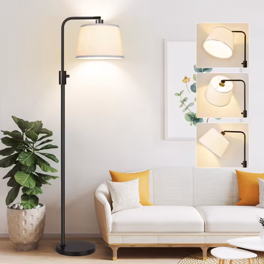 【Upgraded】 Dimmable Floor Lamp, 1000 Lumens LED Edison Bulb Included, Arc Floor Lamps for Living Room Modern Standing Lamp with Linen Shade, Tall Lamp for Bedroom Office Dining Room- Black