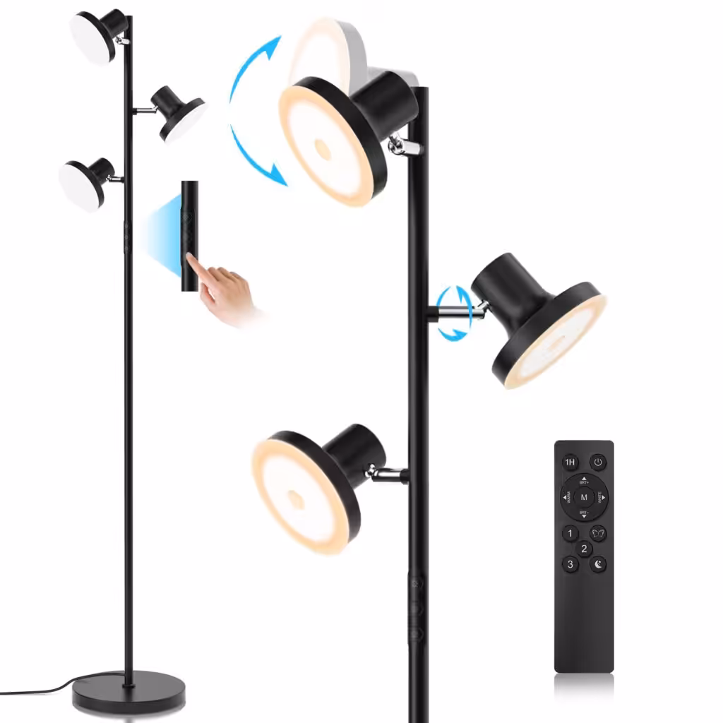 SIBRILLE 36W LED Tree Floor Lamp, Modern Dimmable Standing Lamp with Remote &amp; Touch Control, 4 Color Temperatures, 3 Rotatable LED Light Floor Lamps for Living Room, Bedroom, Office