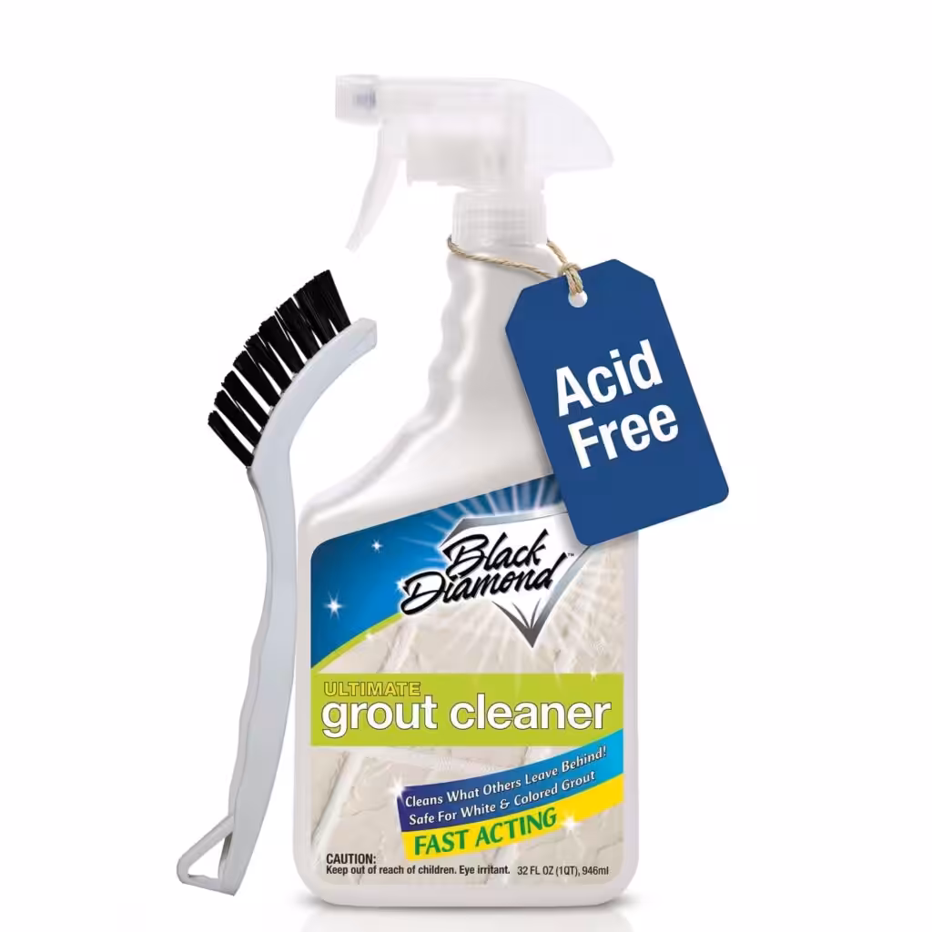 Black Diamond Ultimate Grout Cleaner: Best Cleaner for Tile,Ceramic,Porcelain, Marble Acid-Free Safe Deep Cleaner &amp; Stain Remover for Even The Dirtiest Grout. (1-Quart/1-Brush)