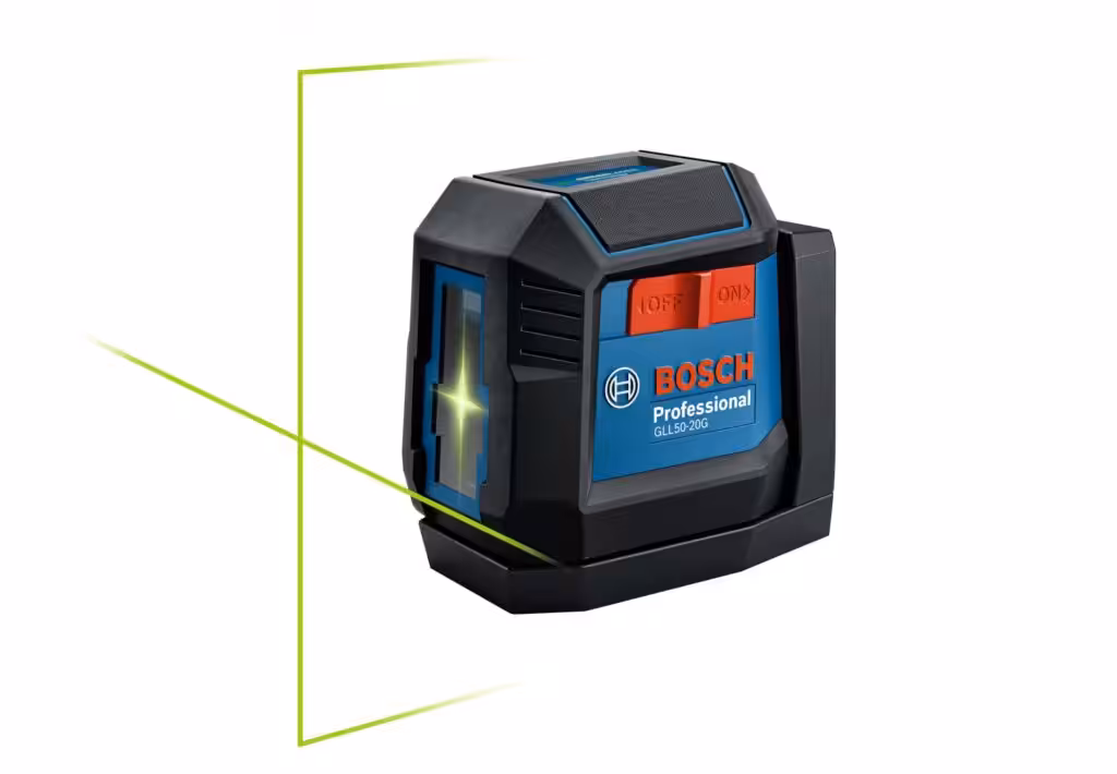 BOSCH GLL50-20G 50 Ft Green-Beam Self-Leveling Cross-Line Laser, Includes Integrated Magnetic Mount, 2 AA Batteries, &amp; Soft Pouch