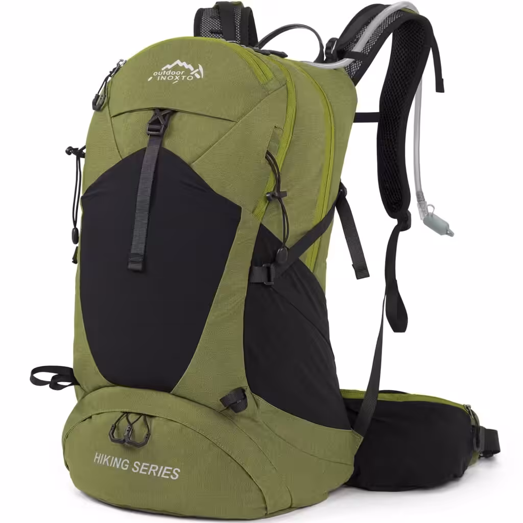 IX INOXTO Hiking Backpack, 26L/40L Waterproof Hiking Daypack with 3L Water Bladder and Rain Cover, Lightweight Travel Camping Backpack for Men Women (Dark Green)