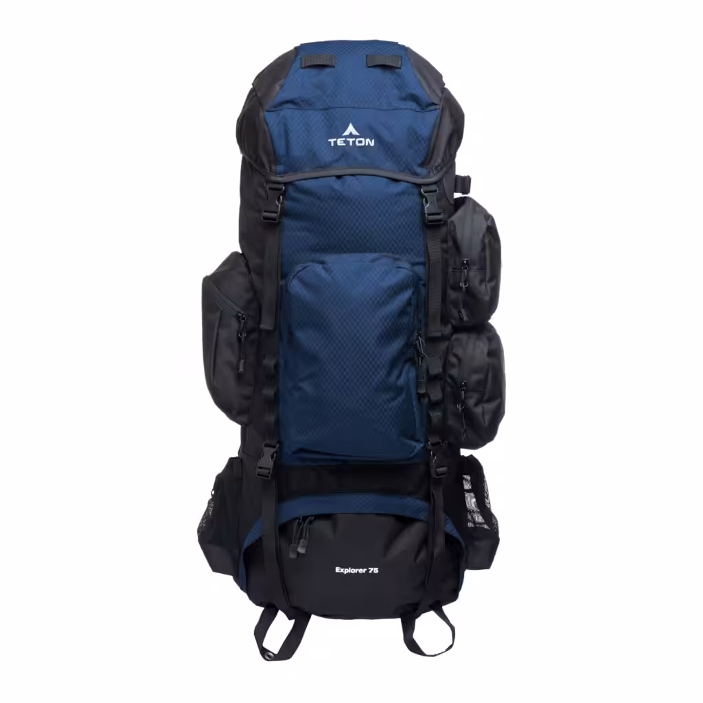 Teton 75L Explorer Internal Frame Backpack for Hiking, Camping, Backpacking, Rain Cover Included, Ocean