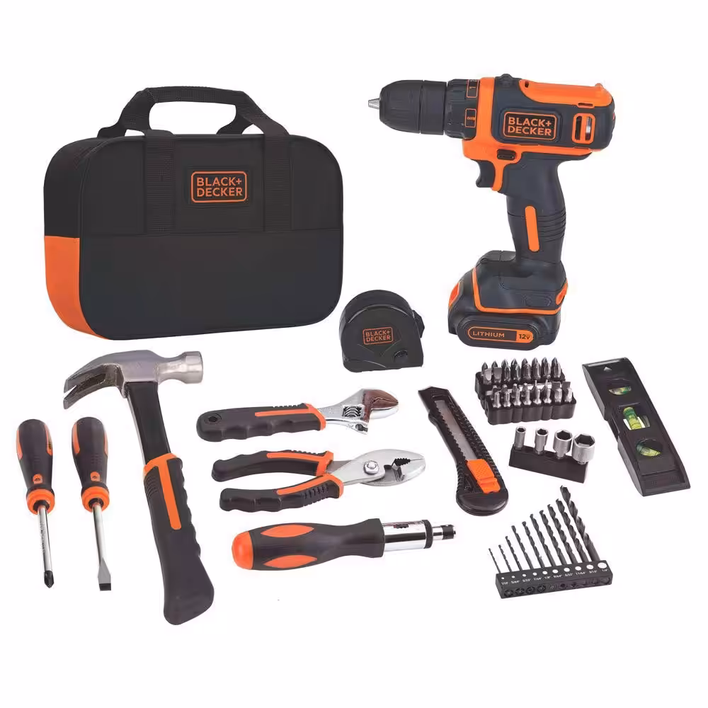 BLACK+DECKER 12V MAX Drill &amp; Home Tool Kit, 60-Piece (BDCDD12PK)