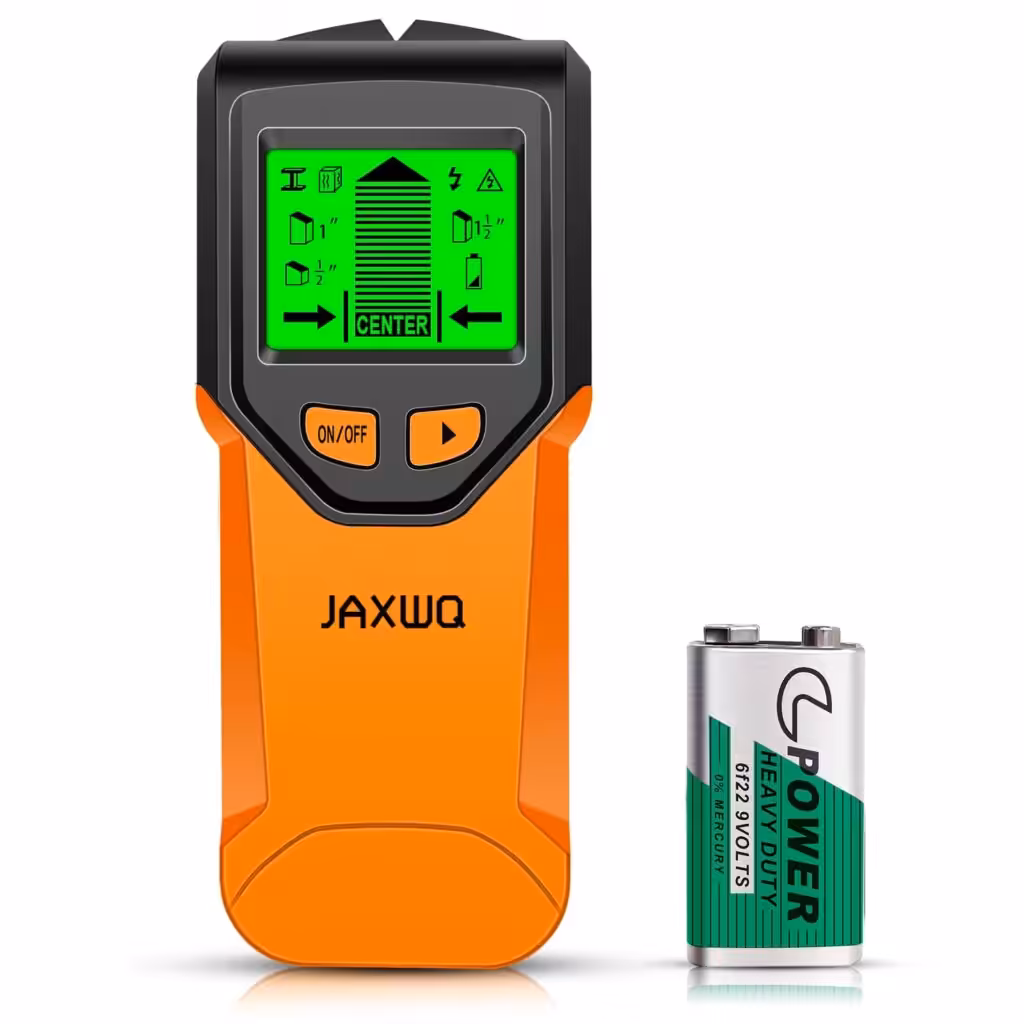 Stud Finder Wall Scanner - 5 in 1 Stud Finder Tool w/Smart Chip and HD LCD Display, Stud Detector Beam Finders for the Center and Edge of Wood AC Wire Metal Studs Joist Pipe (Orange Juice)