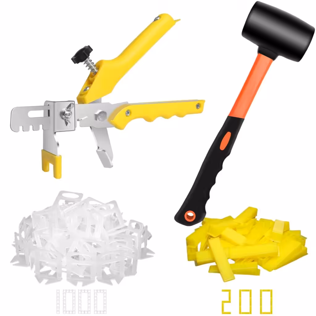 DGSL Tile Leveling System with Rubber Mallet and Tile Plier - 1000-Piece Tile Spacers 1/8 Inch Tile Clips and 200-Piece Reusable Wedges Tile Leveling Tools for Tiles and Stone Installation