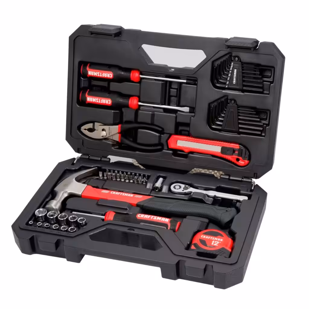 CRAFTSMAN 57 Piece Mechanics Tool Set Home Tool Set, Sockets, Ratchet, Screwdrivers, Hammer, Pliers, Hex Keys, Specialty Bits Hand Tools (CMMT99447)