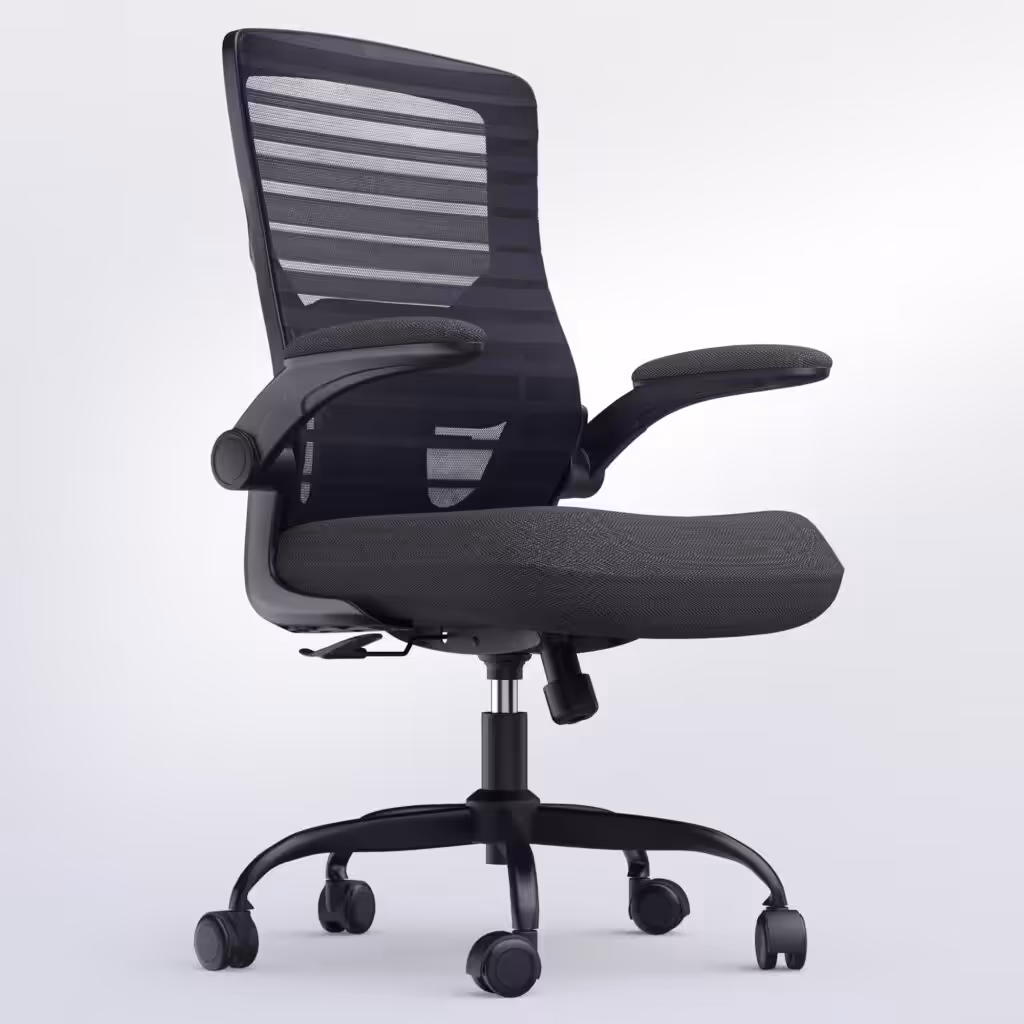 Office Desk Chair for Long Hours &amp; Lower Back Pain Relief – 4“ Thick Molded Foam Cushion, Enhanced Lumbar Support, Padded Flip-up Armrests, Ideal for Office or Study, Black
