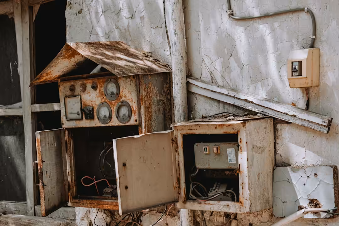 an old building with a bunch of electrical equipment in it