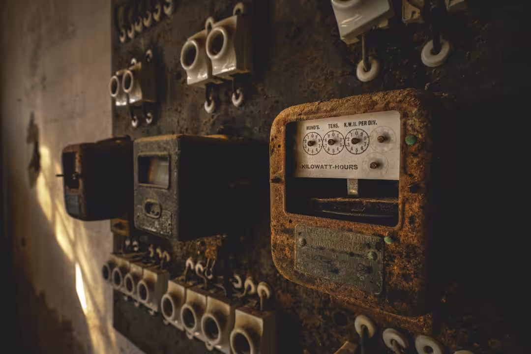 A bunch of electrical equipment on a wall