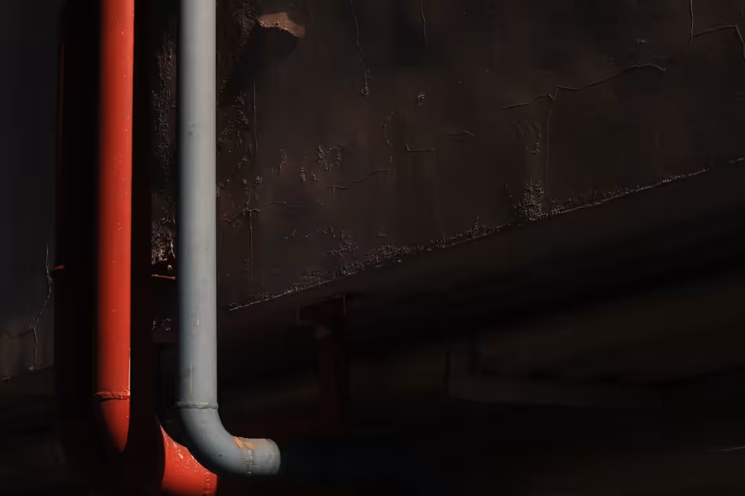 a close up of a red and gray pipe