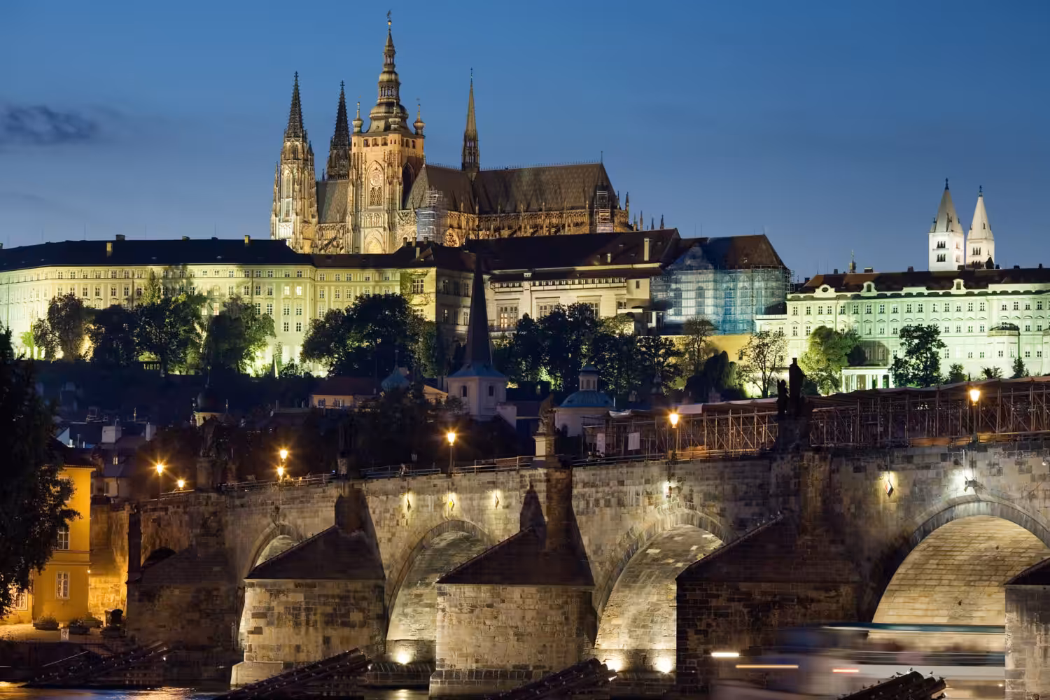 Charles Bridge in Prague, a Gothic stone bridge adorned with historic statues anchoring city heritage.