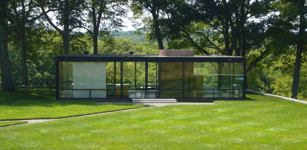 Modern home interior design inspiration evoking transparency and openness seen in the Glass House design.