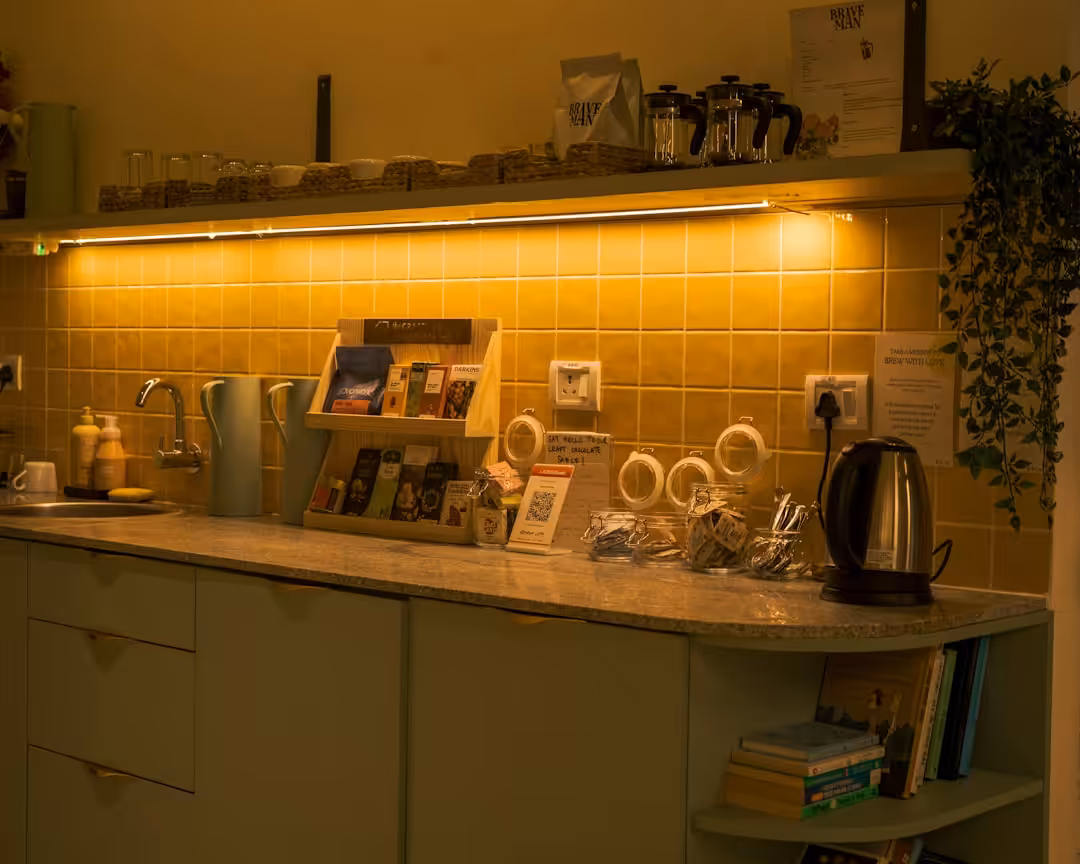 Finished kitchen lighting layout after under-cabinet installation