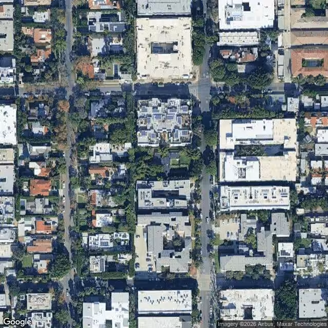 Aerial view of Schindler House located at 835 Kings Rd, West Hollywood, CA
