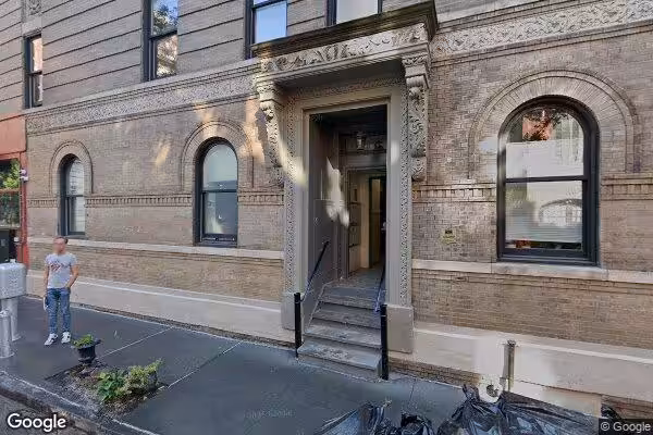 Street view showcasing the exterior of the Friends apartment building