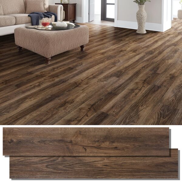 Peel and Stick Floor Tile, INMOZATA 36-Pack 54 Sq.Ft Self Adhesive Vinyl Plank Flooring Wood Grain Look 36x6 Inch Waterproof Tile Sticker for Bedroom, Living Room, Kitchen, RV (Smoked Brown)