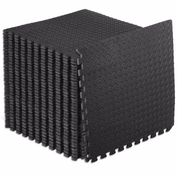 ProsourceFit Exercise Puzzle Mat ½-inch, EVA Interlocking Foam Floor Tiles for Home Gym, Workout Equipment, Kids Play Areas, Black, 144 SQ FT - 36 Tiles