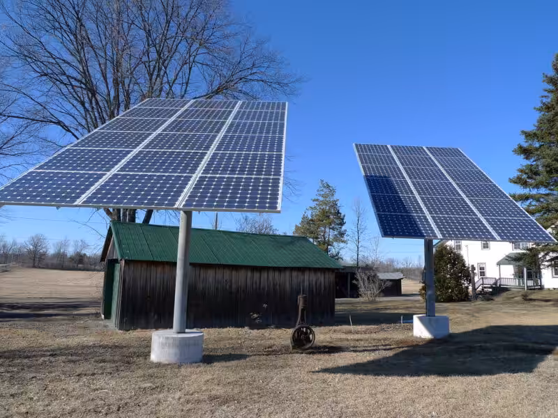 Solar panels visible on a roof