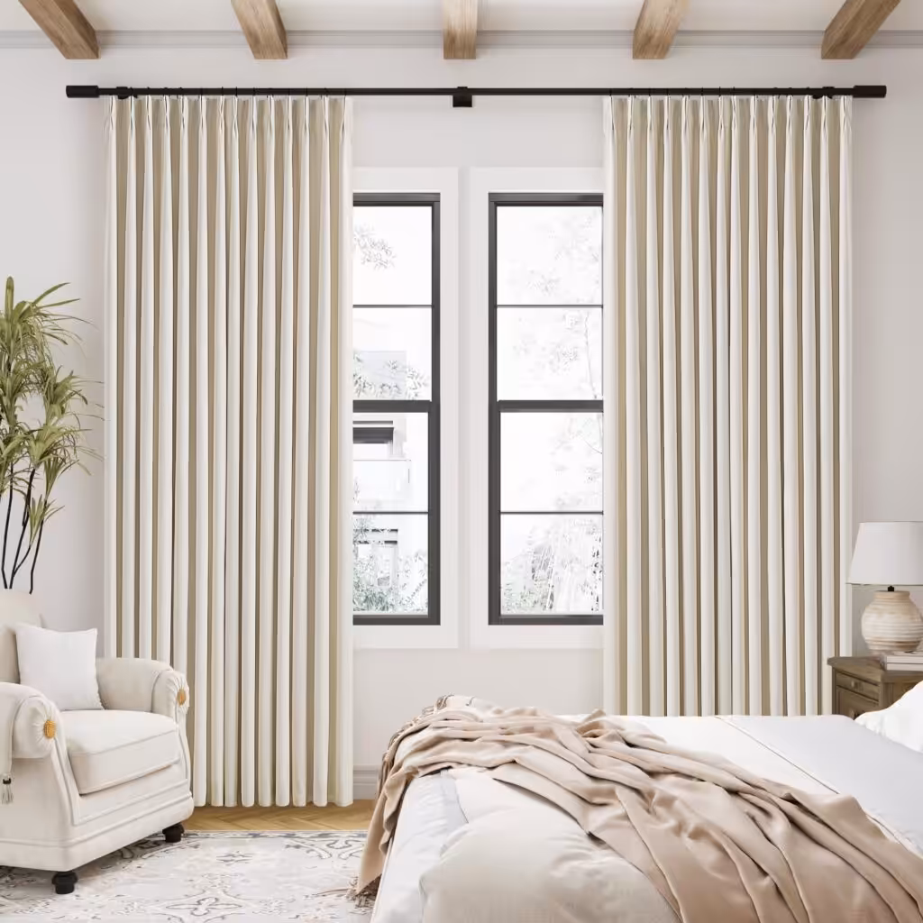 Pinch Pleated 120 Inch Curtains High Ceiling Tall Linen Curtains for Living Room Bedroom Large Window Drapes 120 Inch Length Back Tab Heat Insulated Bohemian Blackout Drapes Cottage Cream Beige