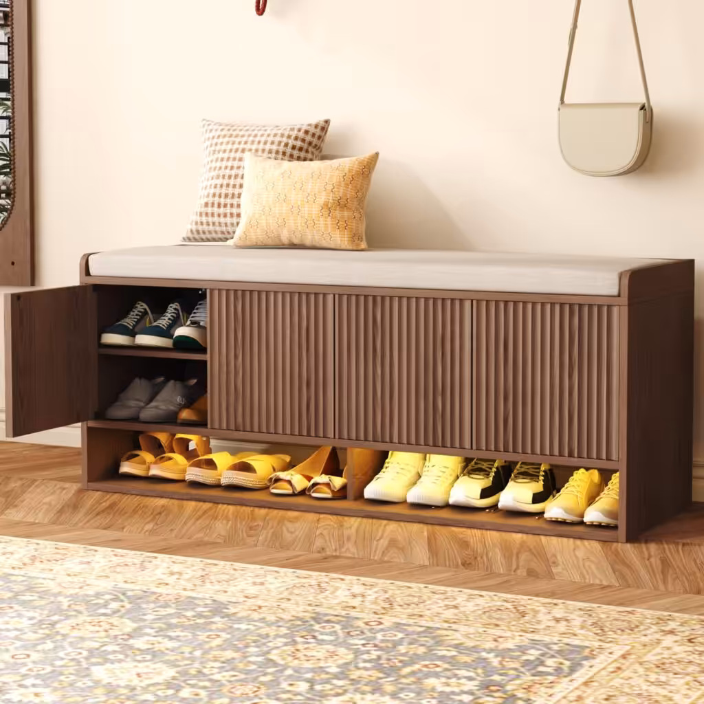 HOMEFORT 47.2" Fluted Shoe Storage Bench