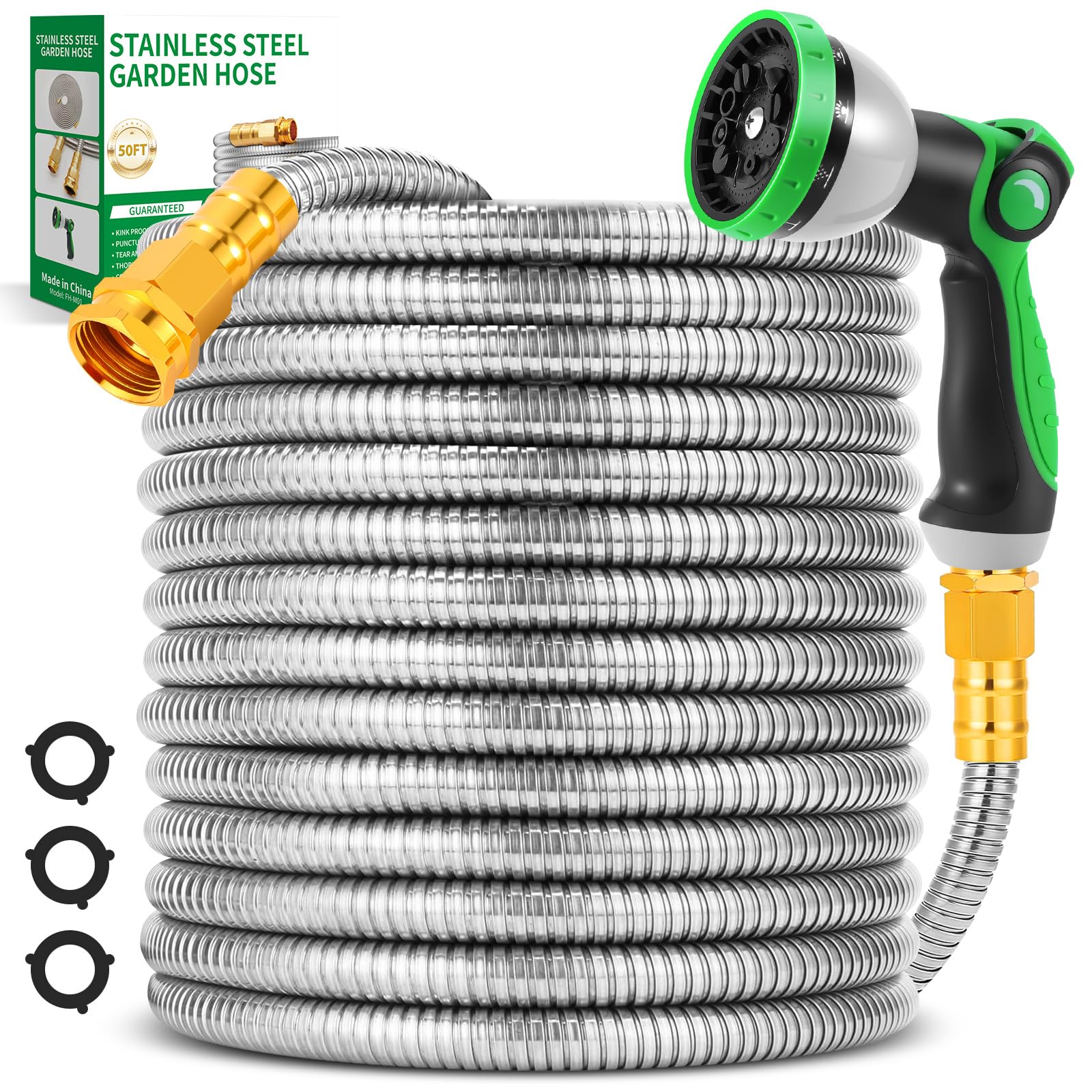 Garden Hose 50FT, Flexible Stainless Steel Metal Water Hose