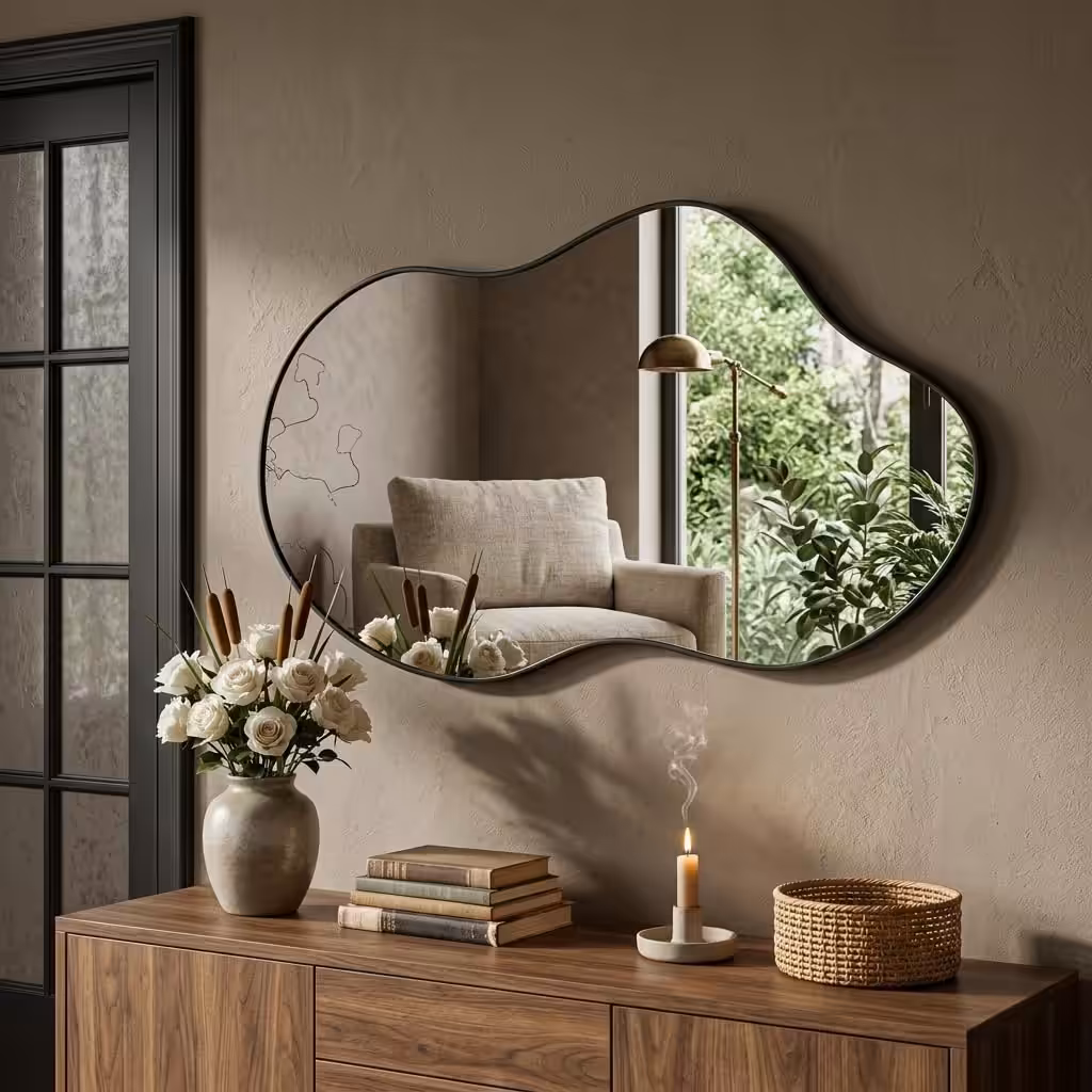 Irregular Wall Mirror 24×40 Inch Wall Mirrors Decorative Black Modern Asymmetrical