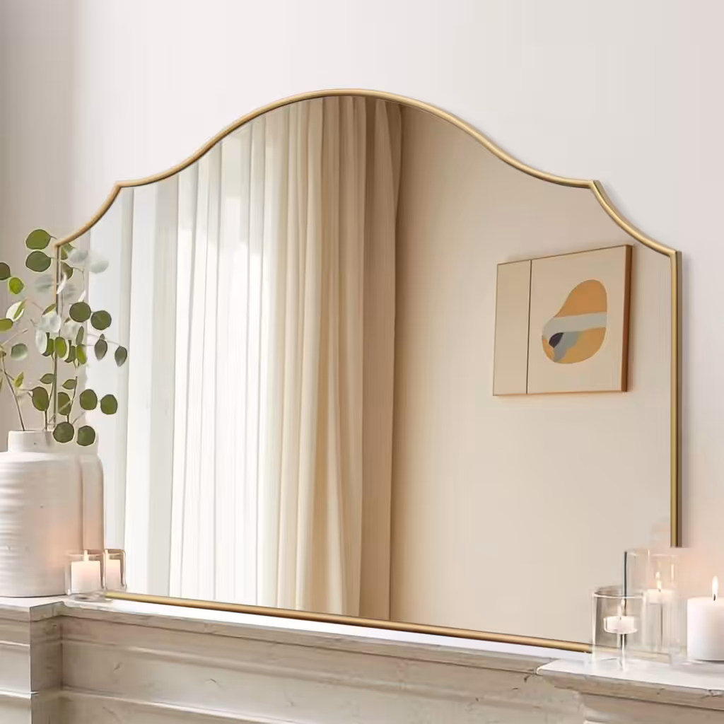 Besdomus Gold Scalloped Wall Mirror: 40"x29" Large Modern Minimalist Bathroom Mirror