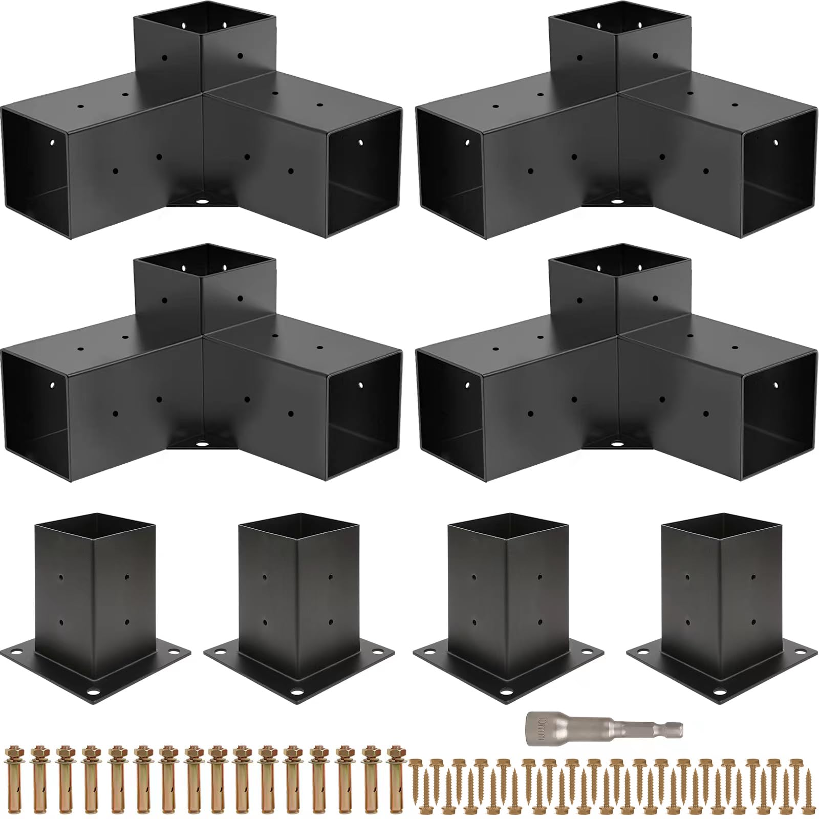 Pergola Kit, Pergola Brackets 3-Way Right Angle Corner Bracket Woodworks DIY Post Base Kit