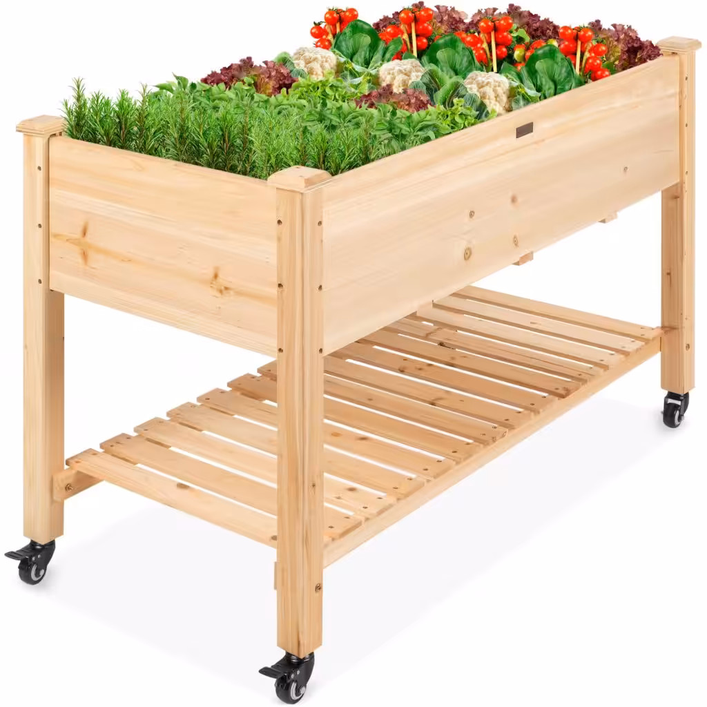 Best Choice Products Raised Garden Bed 48x24x32-inch Mobile Elevated Wood Planter