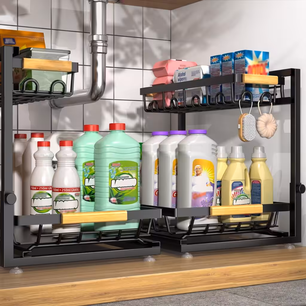 Sevenblue 2-Pack 2-Tier Height Adjustable Under Sink Organizer &amp; Storage