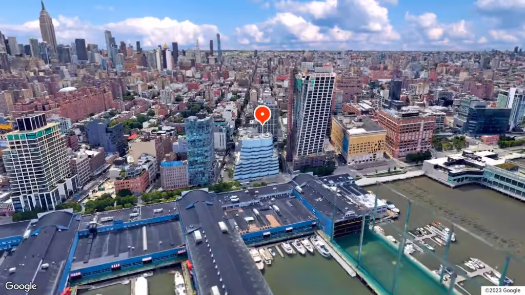 Aerial perspective of a location used in Severance, capturing its layout and surroundings