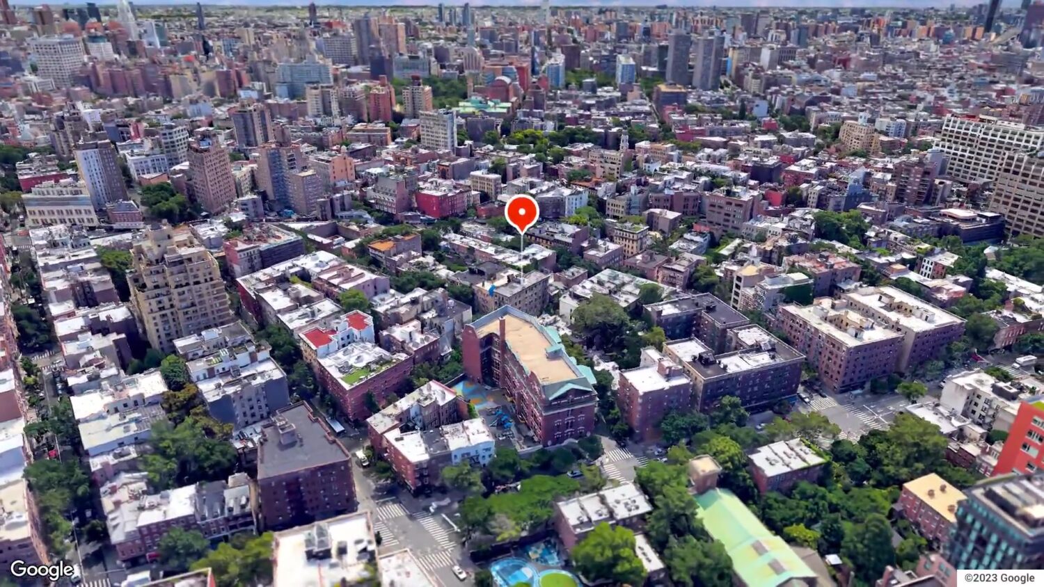 Aerial view of the Friends apartment location in NYC