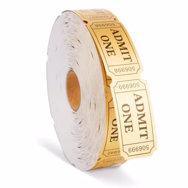 1000 Golden Raffle Tickets Admit One Single Roll Tickets