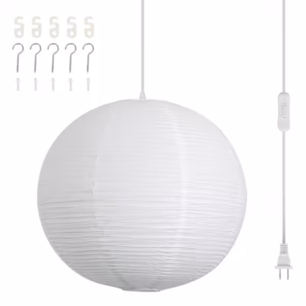 20in Paper Lanterns Plug in Hanging Lamp White