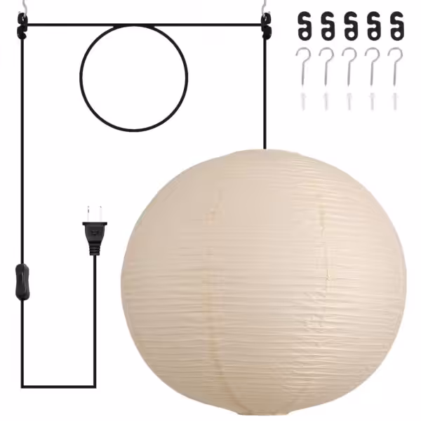 23.6in Paper Lanterns Plug in Hanging Lamp