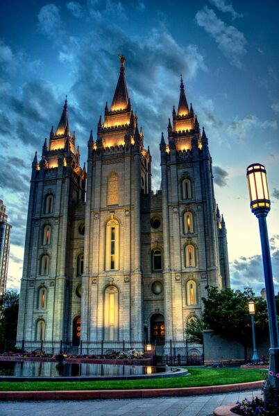 6/24/2019 evening shot of the Salt Lake City, Utah Mormon Temple