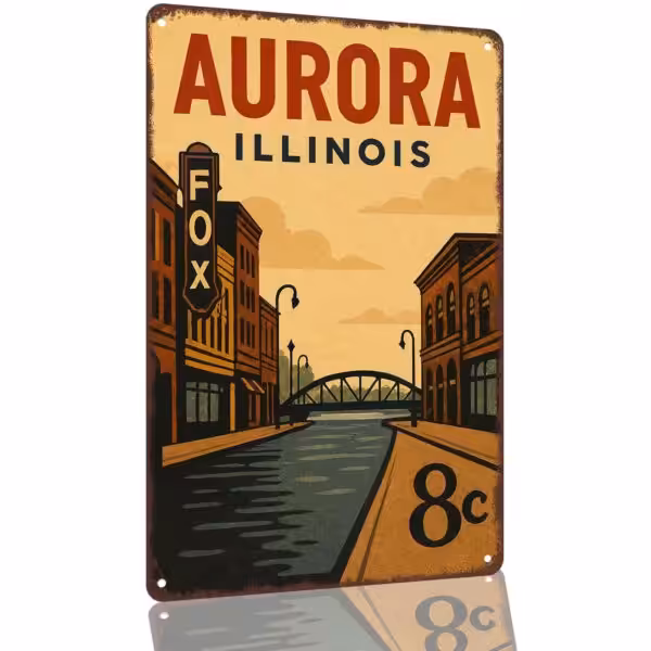 Aurora Illinois Fox River Downtown Aluminum Metal Sign 8 x 12 Inch