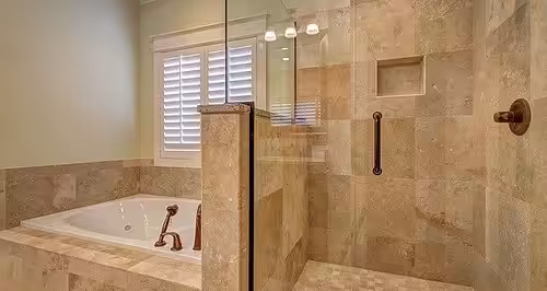 Contemporary doorless shower with glass walls