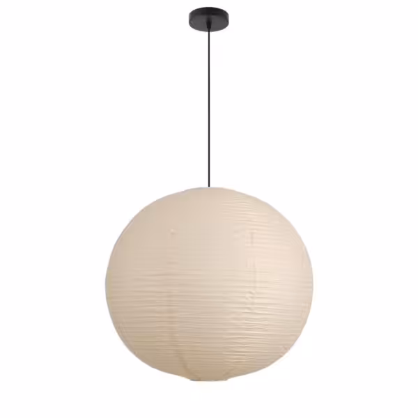 Large Paper Pendant Light with Cord and Canopy, 20in Off-White