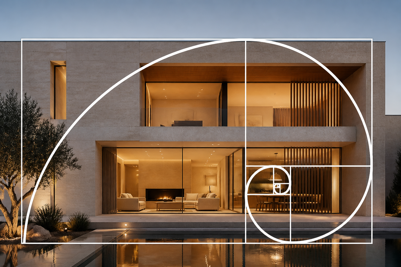 Visual representation of Fibonacci principles in architecture and design