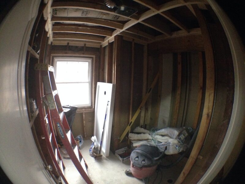 Bathroom remodel Day 5 - Cement board installed on floor and additional shower stall framing.